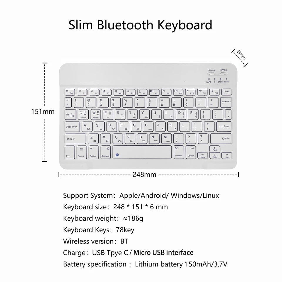 Korean Language Ultra-Thin Bluetooth Keyboard | Rechargeable Silent Multi-Device - Image 2 of 4
