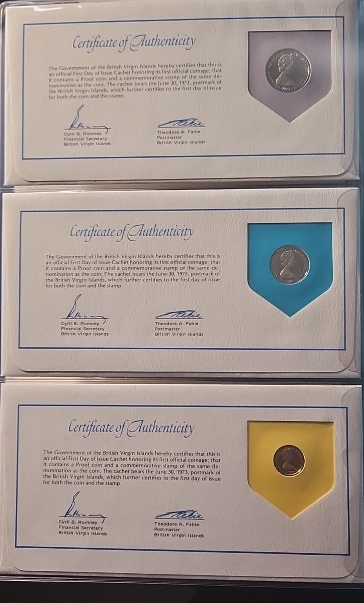 1973 British Virgin Islands, First Day of Issue & Proof Coin