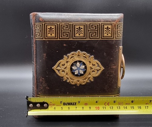 ANTIQUE VICTORIAN PHOTO ALBUM CABINET CARD PHOTOS GILT LEATHER BRASS FRANCE 1900 - Picture 9 of 12