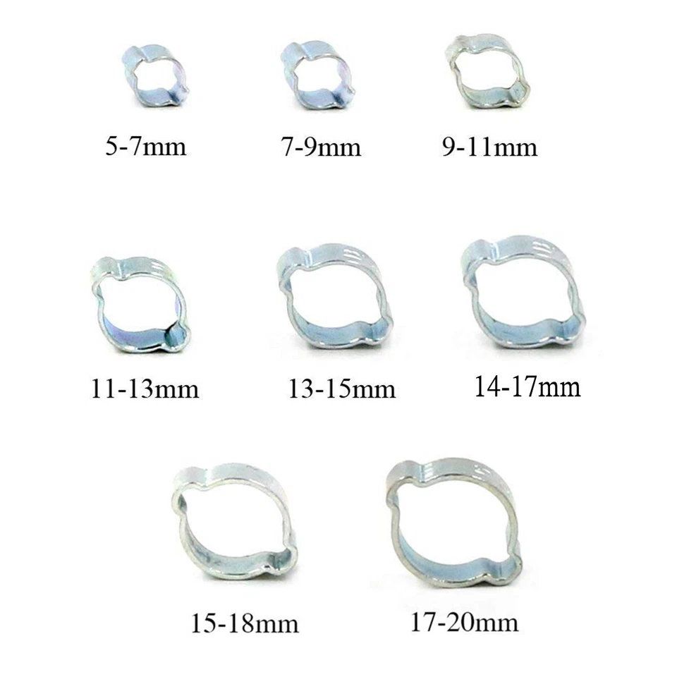 48/150PCS Zinc Plated Steel Double Ear Hose Clamps Air Fuel Petrol Pipe Clip Kit - image 3 of 4