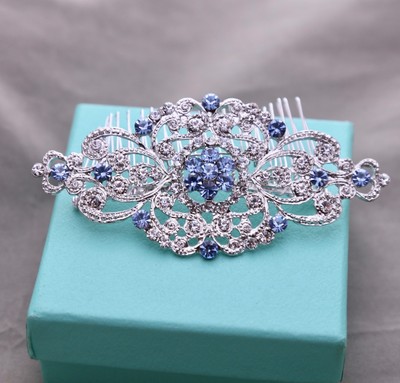 Blue Diamond Crystal Bridal Vintage Wedding Hair Accessories Comb
