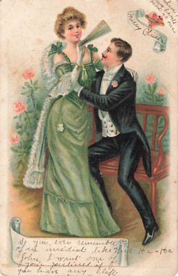 Postcard 1908 Lovely Romantic Couple Embossed, A.S.B. Series 144 VTG VPC02.