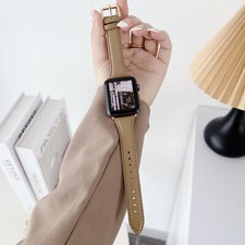 Lychee Pattern Genuine Leather Watch Band Strap For iWatch Series 10/9/8/7/SE/6