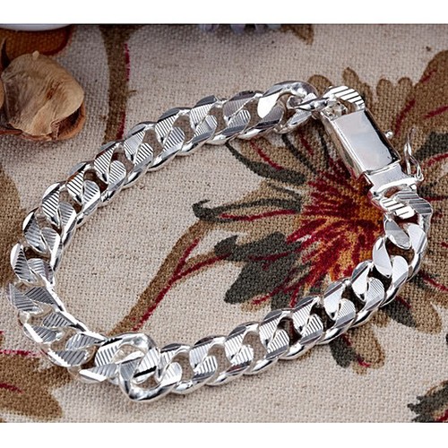 925Sterling Silver 10mm 8" Square Agraffe Cool Men's Chains Bracelet 8" YH032 - 第 1/4 張圖片