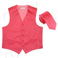 New Men's vest Tuxedo Waistcoat 2.5" skinny necktie paisley coral formal wedding