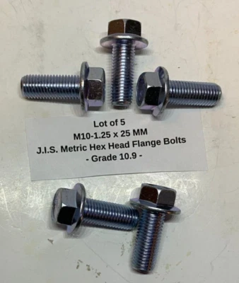NATIONAL (Qty 5) M10-1.25 x 25 MM J.I.S. Metric Hex Head Flange Bolts - Grade 10.9 -
