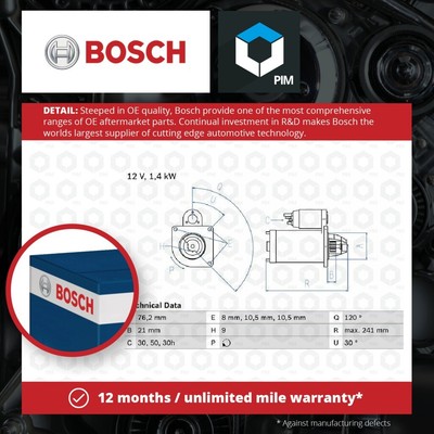 Starter Motor fits BMW 320 E36 2.0 92 to 96 Bosch 12411715238 12411726463
