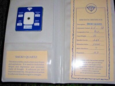 Genuine Smoky Quartz Gem Gemstone Crystal .36ct display sample data certificate