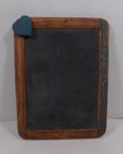 Vtg Handheld Slate Chalkboard  6.5"x8.5" Blue Heart on 3/d Corner with #'s side