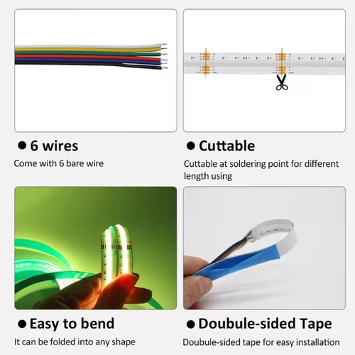 RGB+CCT LED Strip lamp cob CW+RGB+WW RGBW RGBWW flexible Led Tape Light 12V 24V - Picture 3 of 13