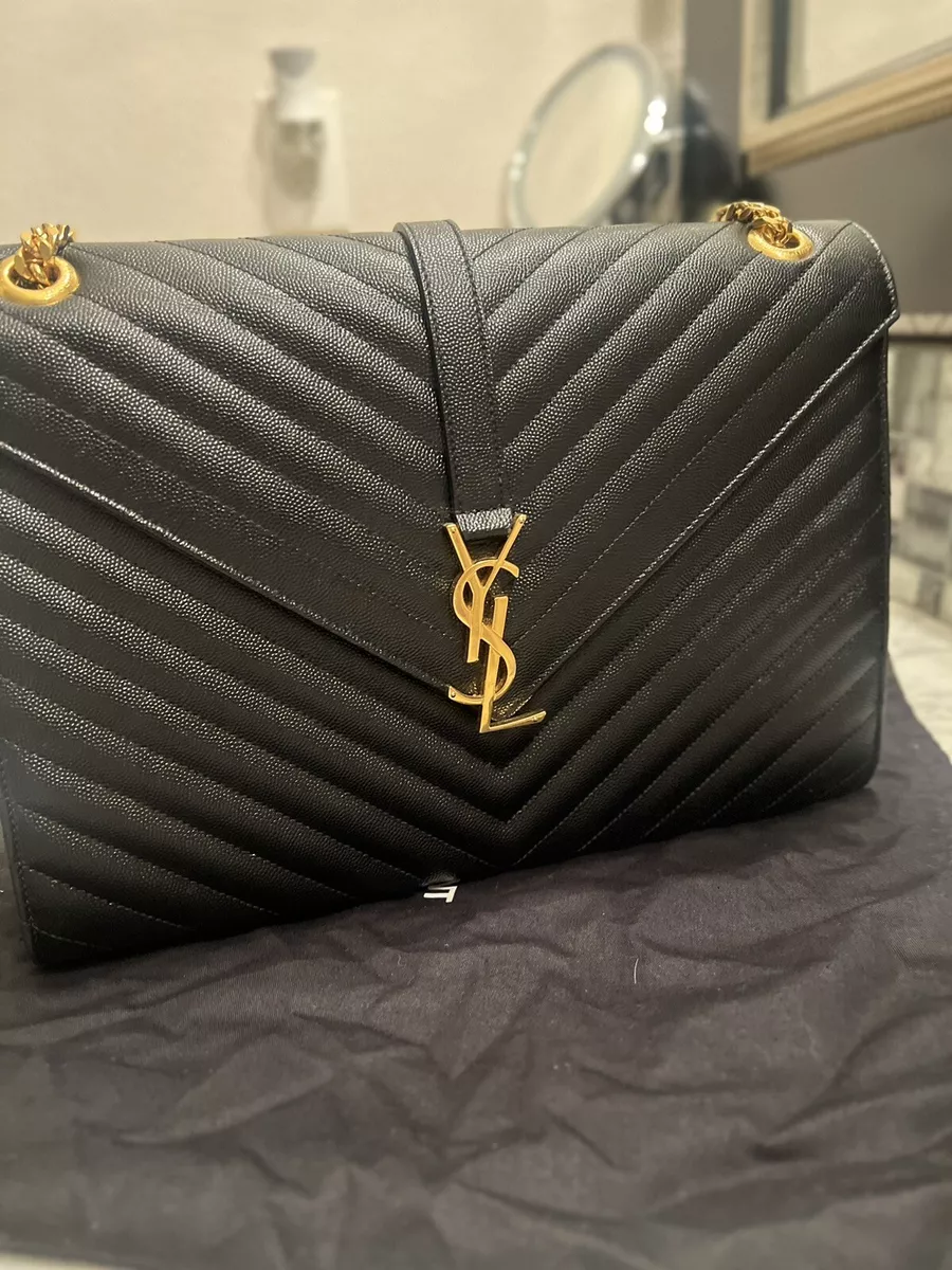 YSL Saint Laurent ENVELOPE LARGE BAG Large Black Pre-owned Excellent  Condition