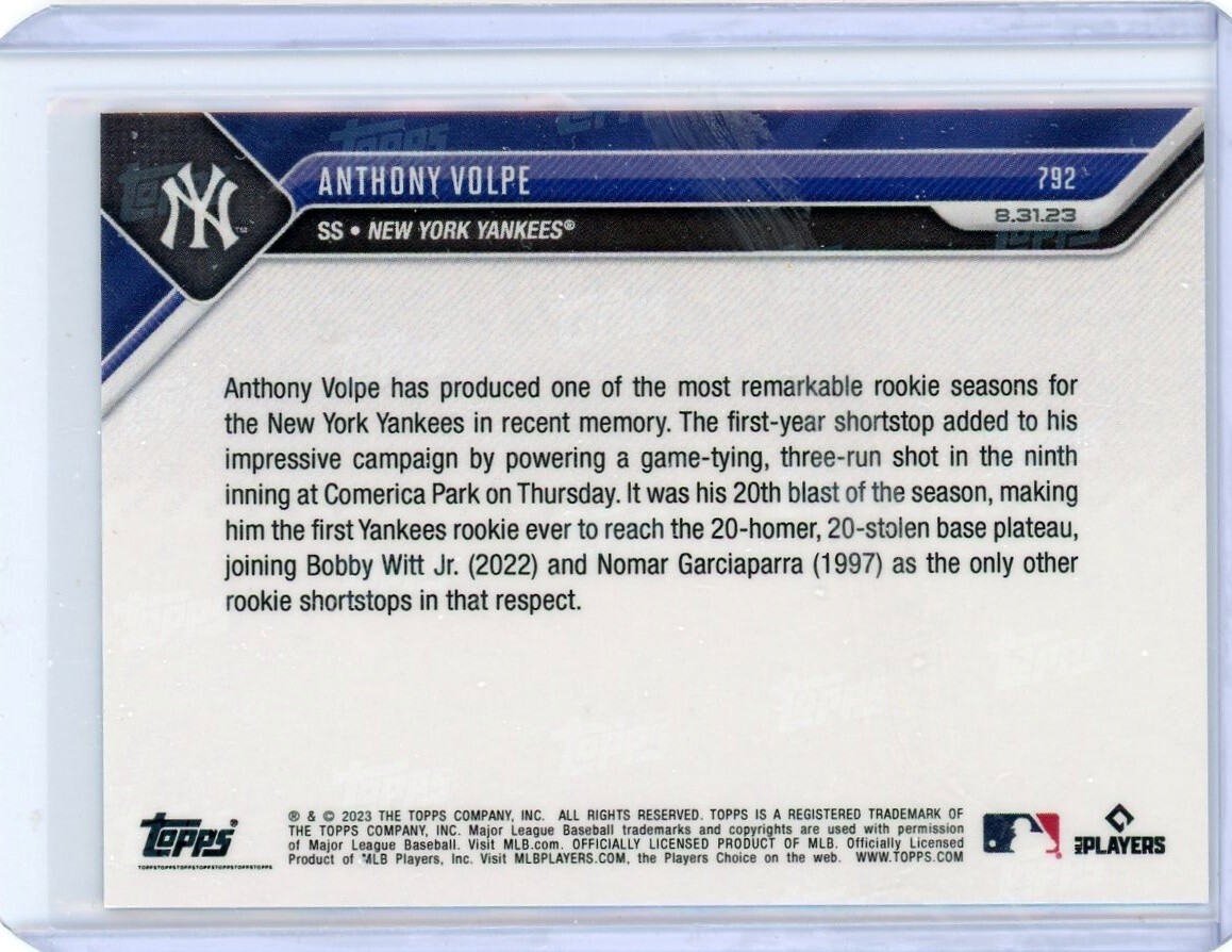 2023 Topps Now Blue Parallel #792 Anthony Volpe 20 HR 2023 Topps Now Blue Parallel #792 Anthony Volpe 20 HR