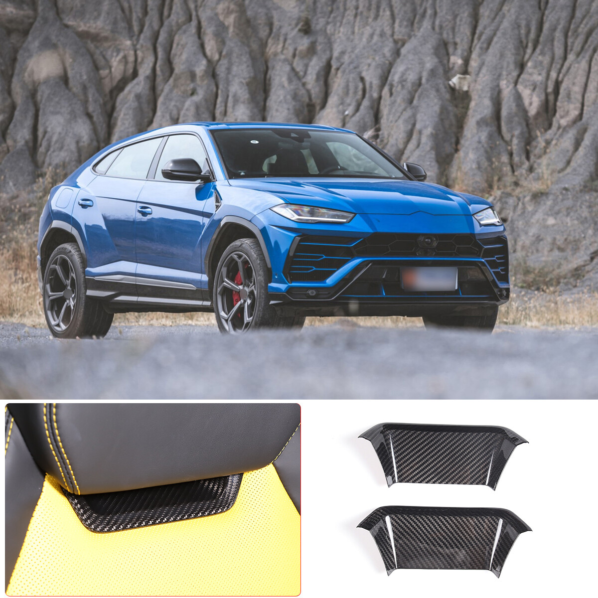 Carbon Fiber Car Seat Headrest Front Decorative Cover For Lamborghini URUS 2018+