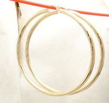 2 3/8" 3mm X 60mm Large Diamond Cut Hoop Earrings REAL 14K Yellow Gold Free Ship