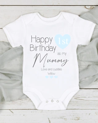 ALLABOUTTHEBUMP Happy Birthday 1. Geburtstag als meine MAMA BLAU Outfit (Babyanzug Schlafanzug | Weste)