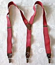 GENTS AUTHENTIC ALCOTT  CO BURGUNDY ELASTIC FABRIC LEATHER MENS SUSPENDERS