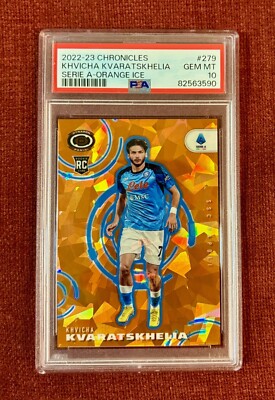 2022-23 Panini Chronicles Khvicha Kvaraskhelia Orange Ice /23 Rookie PSA 10