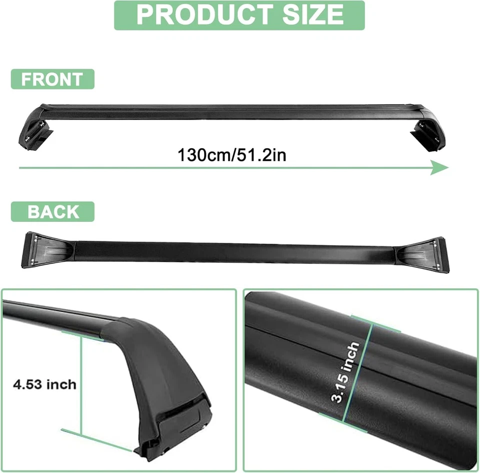 2pcs Black Crossbar Roof Rack Cross Bar fit for Jeep Wrangler JL JK 2007-2025 - Image 3 of 4