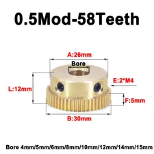 0.5 Mod Brass Pinion Gear Spur Gears 20 24 25 30 36 40 - 60 Teeth Bore 4mm-15mm