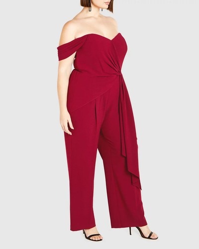 City Chic NEW Ladies Currant Off Shoulder Gabriela Jumpsuit Plus S 16 #S31 - Picture 3 of 9