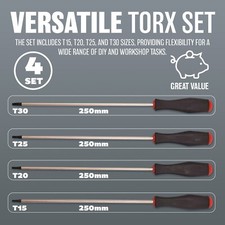 SET OF 4 LONG REACH TORX SCREWDRIVER SET MAGNETIC HOME HAND TOOL DIY WORKSHOP