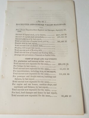 1854 NY RR train document ROCHESTER & GENESEE VALLEY RAILROAD Monroe county RGV