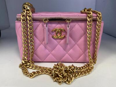 Authentic CHANEL Bubblegum Pink Sweet Heart Vanity Case with Chain