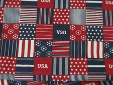 Stars and Stripes Red White  Blue USA Squares Patriotic Cotton Fabric 44" BTY