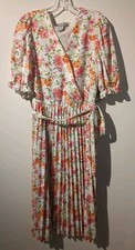 Lark + Grey Floral Pleated Midi Dress with Puffy Sleeves & Belt Size XL NWT