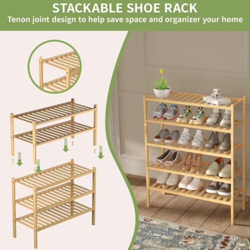 3 Tier Bamboo Shoe Rack for Closet Free Standing Wood Shoe Shelf Storage Organiz - Picture 5 of 8