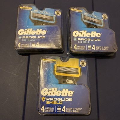 Lot of 3 Gillette Men's ProGlide Chill 4 Pack Razor Refills, 12 Total Blades NEW