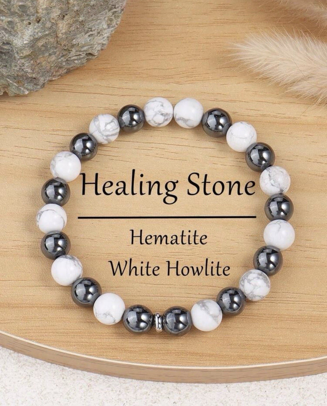 Bracelet double perles en howlite blanche et hématite naturelle pour homme et femme