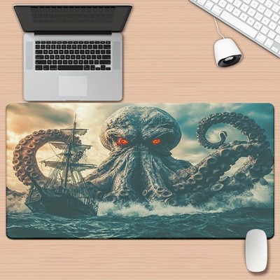 40*90cm Octopus with Ship Desk Pad-Non-Slip Rubber Base,Large Gaming&Office