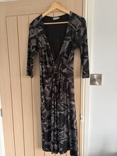 Wallis V Neck Wrap Front Midi Dress Women Buckle Front Size 14 3/4 Sleeve