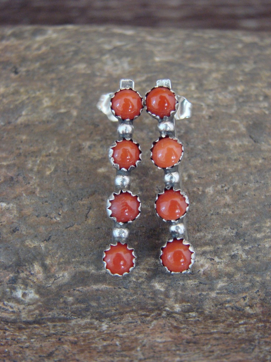 Amazing Native American Navajo Coral Sterling Silver Earrings Amazing Native American Navajo Coral Sterling Silver Earrings