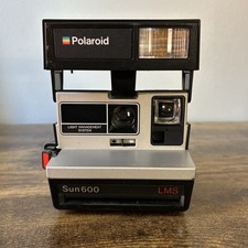 Polaroid Sun 600 LMS Vintage Instant Camera Black Silver - Tested - Broken Strap