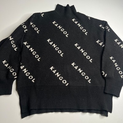 Kangol x H&M Black Logo Knit Sweater Mock Neck Monogram Pullover Womens S Oversz