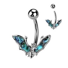 Anillo ombligo murciélago con alas de concha de abulón 316L acero quirúrgico ombligo (negro)
