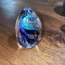 Signed BSG Black Sheep Glass Dichroic Swirl Egg Paperweight 1997