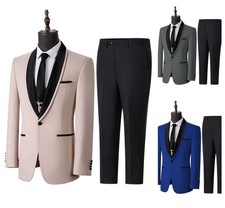 ANSHUHAI Men 3Pcs Suit Groom Wedding Formal Homecoming Prom Party Tuxedo Suit