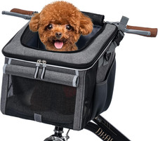 Soft-Sided Dog Bike Basket with 4 Mesh Windows for Small Pets - Grey