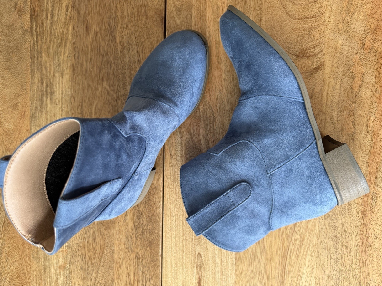 Women’s Blue Suede Ankle Boots Side Zip Block Heel Round Toe US 9 EU 39