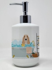 Lemon and White Tricolor Basset Hound Ceramic Soap Dispenser Hand Soap