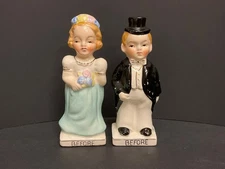 Wedding Couple Before and After Turnabout Salt and Pepper Shakers  1950's Japan