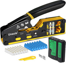 RJ45 Crimp Tool Kit with Cable Tester, Stripper, Connectors Boots