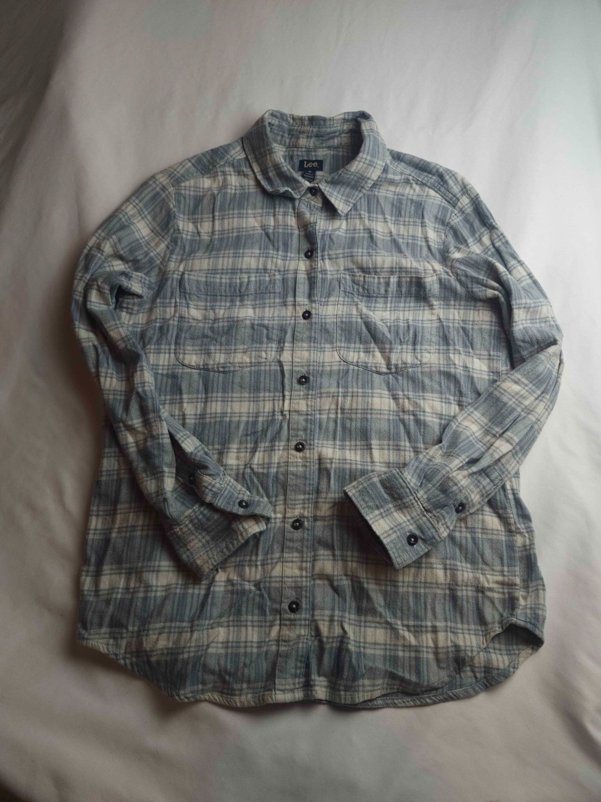 Lee Button Down Shirt Womens Medium Blue Plaid Flannel Heritage Long Sleeve