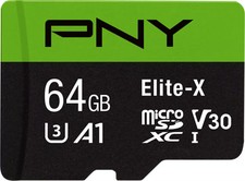 PNY - 64GB Elite-X Class 10 U3 V30 microSDXC Flash Memory Card
