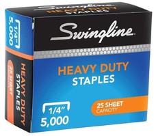 Swingline Staples, Heavy Duty, 1/4" Length, 25 Sheet Capacity, 100/Strip, 5000/B