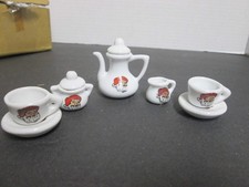 Vintage 1990  s Santa Face Miniature Porcelain Tea Set  8 Pieces 
