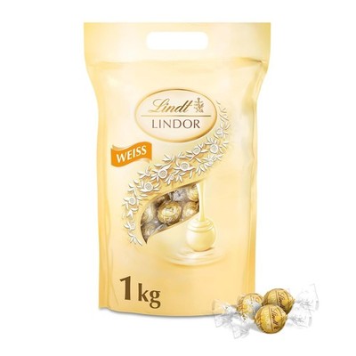 Lindt LINDOR Schokoladen Kugeln weiß | ca. 80 mit zartschmelzender Füllung, 1kg
